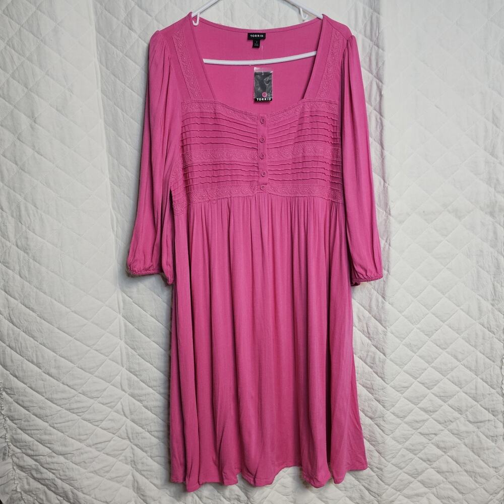 Torrid Mini Rayon Pink Pintuck Neck Baby Doll Dress Size 1x (14/16) NWT